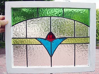 草花をモチーフとしたデザインのステンドグラスパネル・グリーン（M）