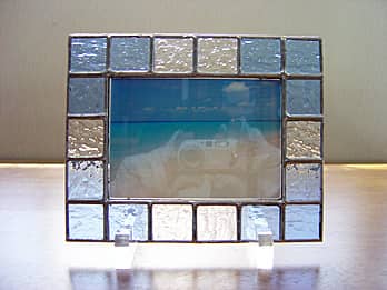 ステンドグラスで作った写真立て スクエア・ブルー