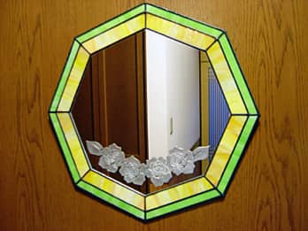 ステンドグラス製エッチングミラー ライトグリーン/イエロー（八角形）
