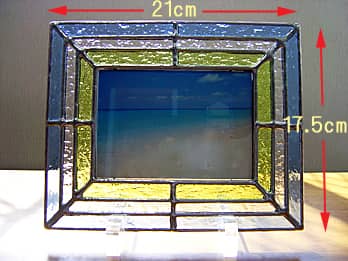 ステンドグラス製のフォトスタンド ブルー/イエローのサイズ画像