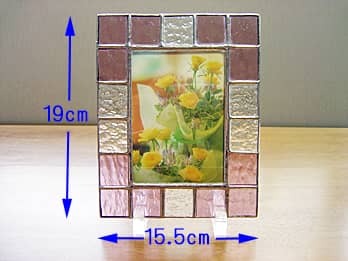 ステンドグラス製の写真立て スクエア アンティークローズのサイズ画像