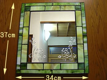 ステンドグラス製エッチングミラー リーフグリーンのサイズ画像