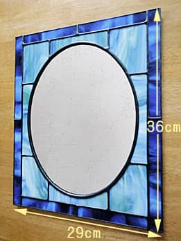 ステンドグラスの鏡 ブルーのサイズ画像
