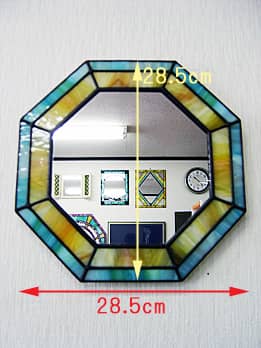 ステンドグラスの鏡 イエロー（八角形）の縦横サイズ画像