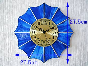 ステンドグラス製の掛け時計 ブルー12Pの縦横のサイズ画像