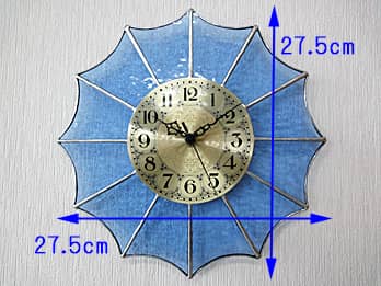 ステンドグラス製の掛け時計 クリアブルー12Pの縦横のサイズ画像