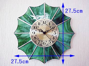 ステンドグラス時計 グリーン12Pの縦横のサイズ画像