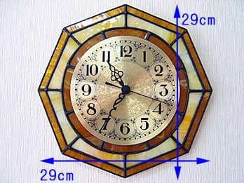ステンドグラス製の掛け時計 キャラメルイエロー（八角形）の縦横のサイズ画像