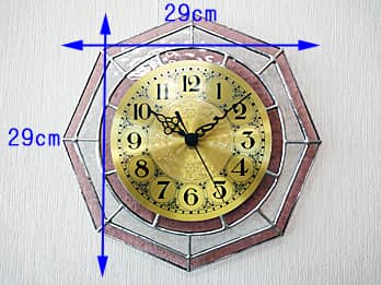 ステンドグラス製の掛け時計 アンティークローズ/クリア（八角形）の縦横のサイズ画像