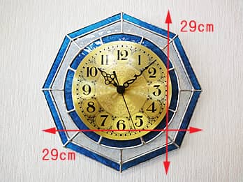 ステンドグラス製の掛け時計 マリンブルー/クリア（八角形）の縦横のサイズ画像
