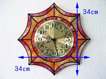 ステンドグラス時計 オレンジの縦横のサイズ画像