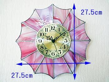 ステンドグラス時計 ピンク12Pの縦横のサイズ画像