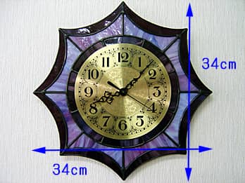 ステンドグラス製の掛け時計 パープルの縦横のサイズ画像