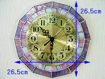 ステンドグラス製の掛け時計 バイオレットの縦横のサイズ画像