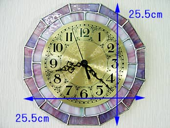 「ステンドグラス時計バイオレット」の文字盤回転時のサイズ画像