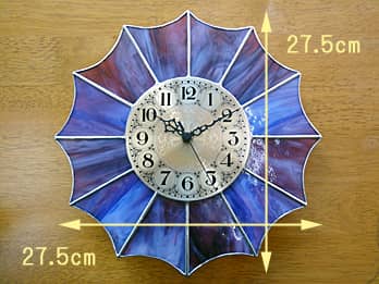 ステンドグラス製の掛け時計 バイオレット12Pの縦横のサイズ画像
