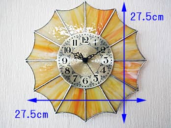 ステンドグラス時計 イエロー12Pの縦横のサイズ画像
