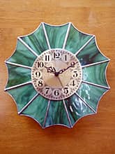 ステンドグラス製の掛け時計・グリーン12P
