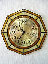 ステンドグラス製の掛け時計・キャラメルイエロー（八角形）