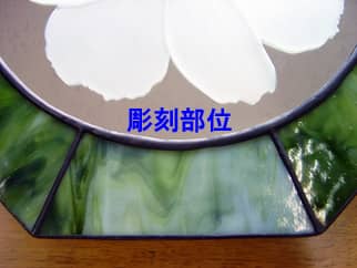 ステンドグラス時計コスモス八角形に、「名前とメッセージ」を彫刻する部位の画像