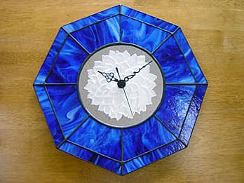八角形のステンドグラス製掛け時計・ダリア