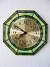 ステンドグラス製の掛け時計・リーフグリーン（８角形）