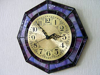 ステンドグラス製掛け時計 パープル（八角形）